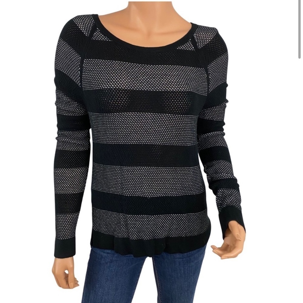 Rag & Bone Jeans Mesh Black White Striped Long Sleeve Sweater - Medium
